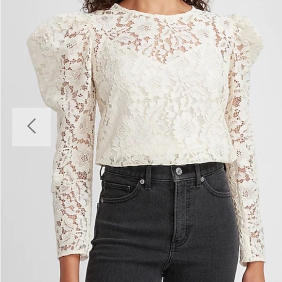 Express Tops - Express ivory lace whimsygoth, Victoriana, cottagecore puff sleeve blouse  M NWT